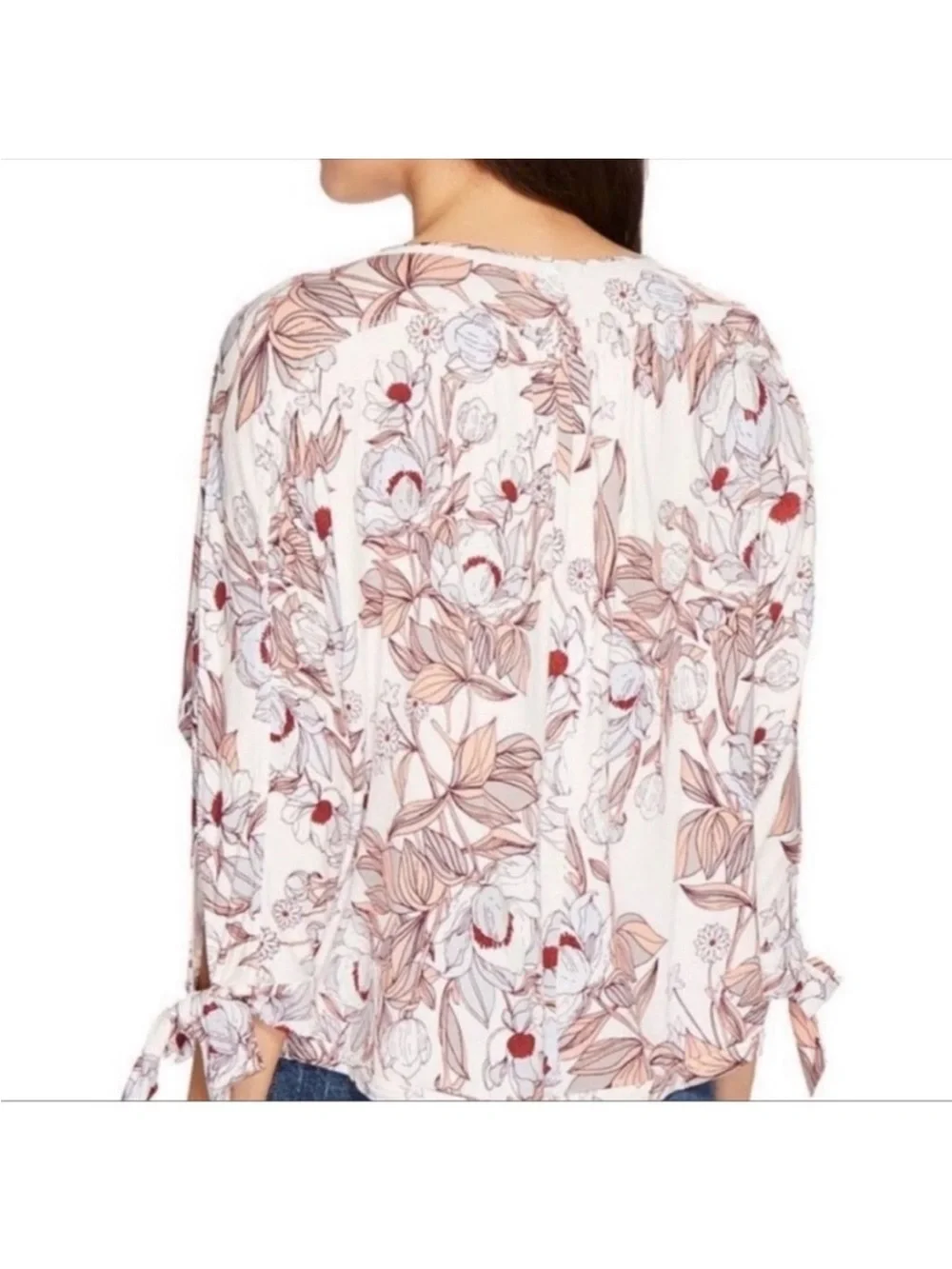 Free People Floral Scoop Neck Womens Top - Blush/Pink-Like New large